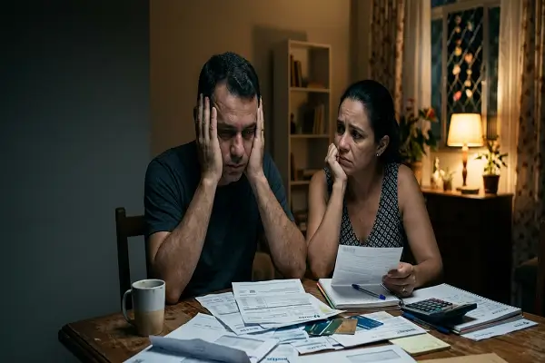 casal preocupado com dívidas e falta de planejamento financeiro